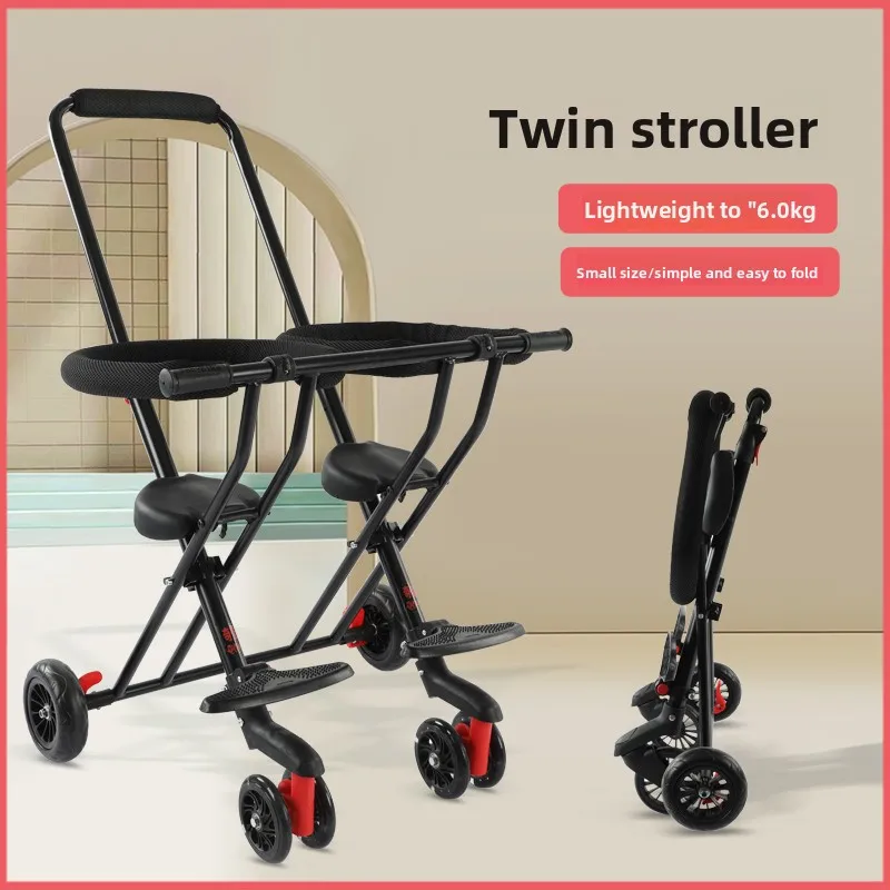 Baby-Lauflernhilfe, Zwillings-Kinderdreirad, Doppelwagen, faltbar, superleicht, für Babys Image