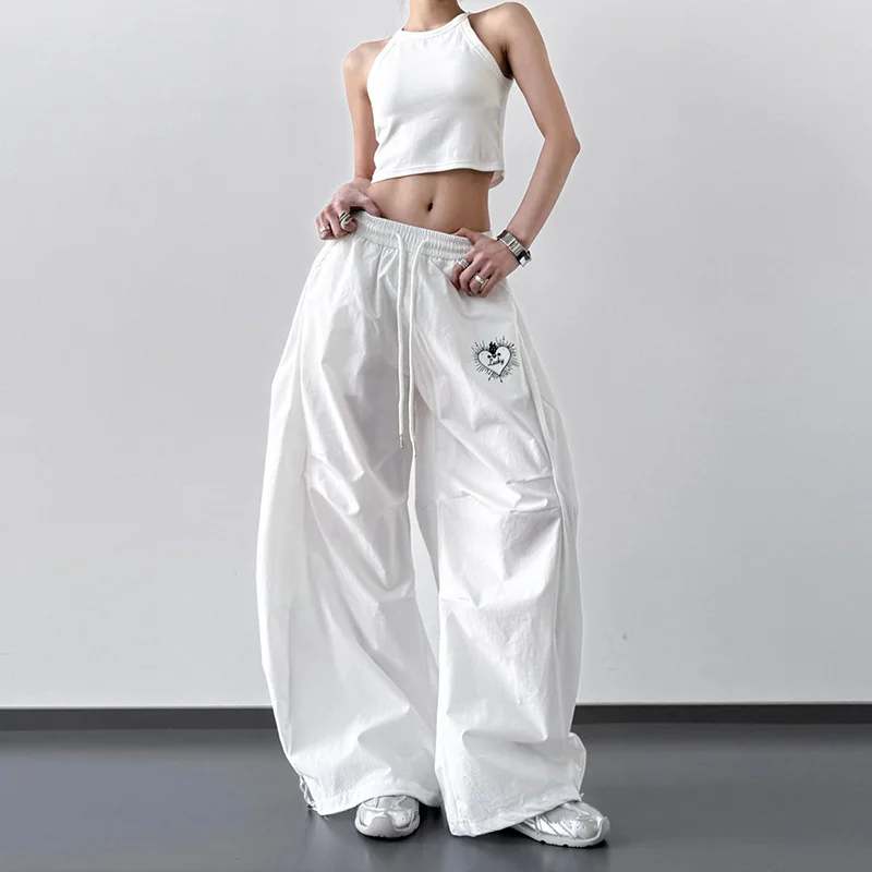 Y2K Hip Hop Tanzhose Damen Weiß Hohe Taille Jazz Jogger Streetwear Freizeithose Schnelltrocknendes Training