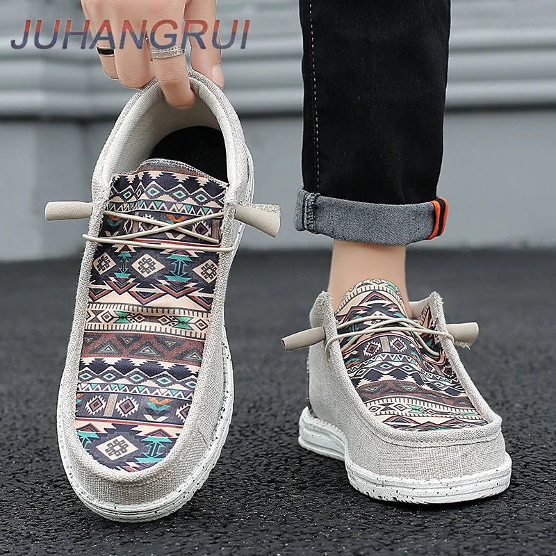 Neue männer Ethnischen Stil Casual Schuhe Leinen Leinwand Walking Trendy Schuh Casual Atmungsaktive Flache Platte Schuh Leichte Loafer Schuh