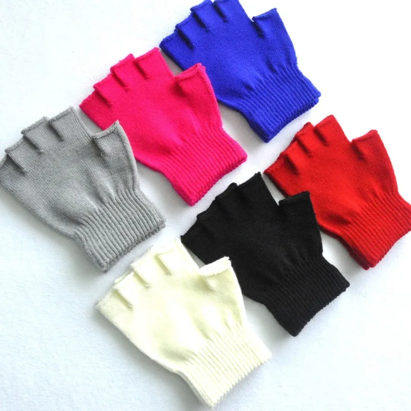 Unisex Kurze Halbfingerhandschuhe, gestrickt, elastisch, warme Handgelenkhandschuhe, einfarbig, für den Winter, weich, für Radfahren, Sportzubehör Image