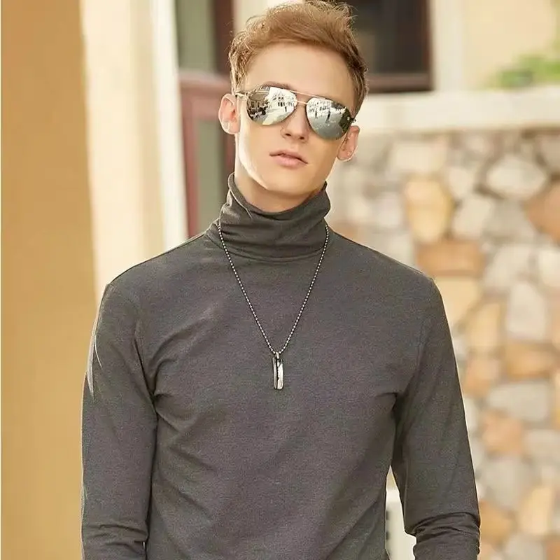 Mode herren Rollkragen T-Shirts Casual Herbst Winter Hoher Kragen Neue Dünne Lange Hülse Stretch Modell Unterhemd Plus Größe Tees