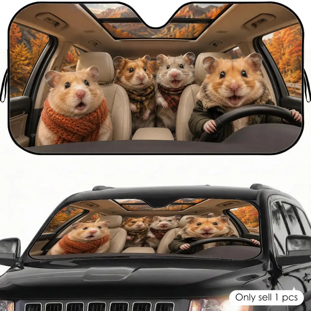Lustiger Hamster-Sonnenschutz, wiederverwendbare Windschutzscheibenabdeckung aus Aluminiumfolie, UV-Schutz, Wärmeisolierung Image