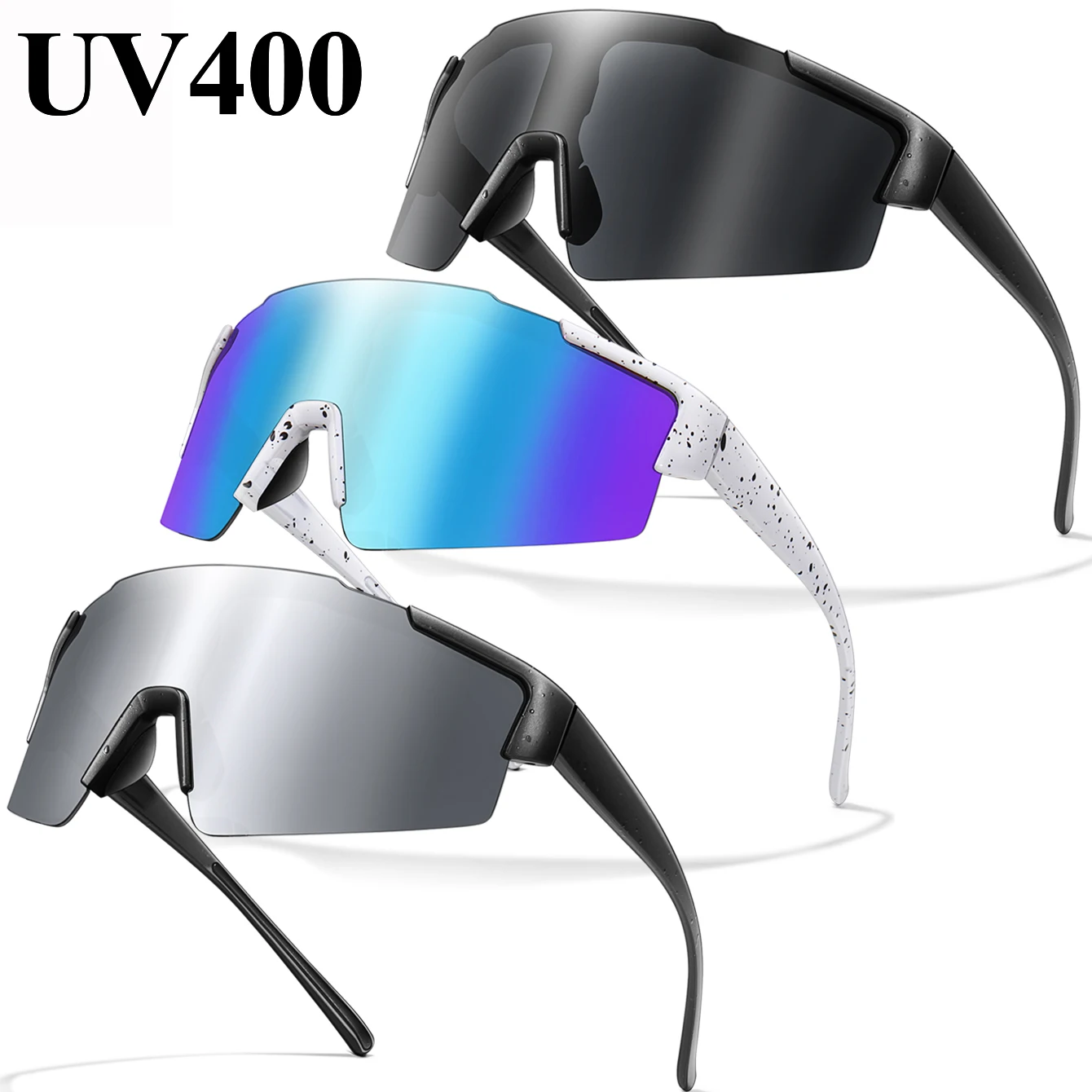 3 Paar modische Sport-Sonnenbrillen mit großem Rahmen für Damen und Herren, Radfahren, Laufen, Wandern, Klettern, UV400-Brillen Image