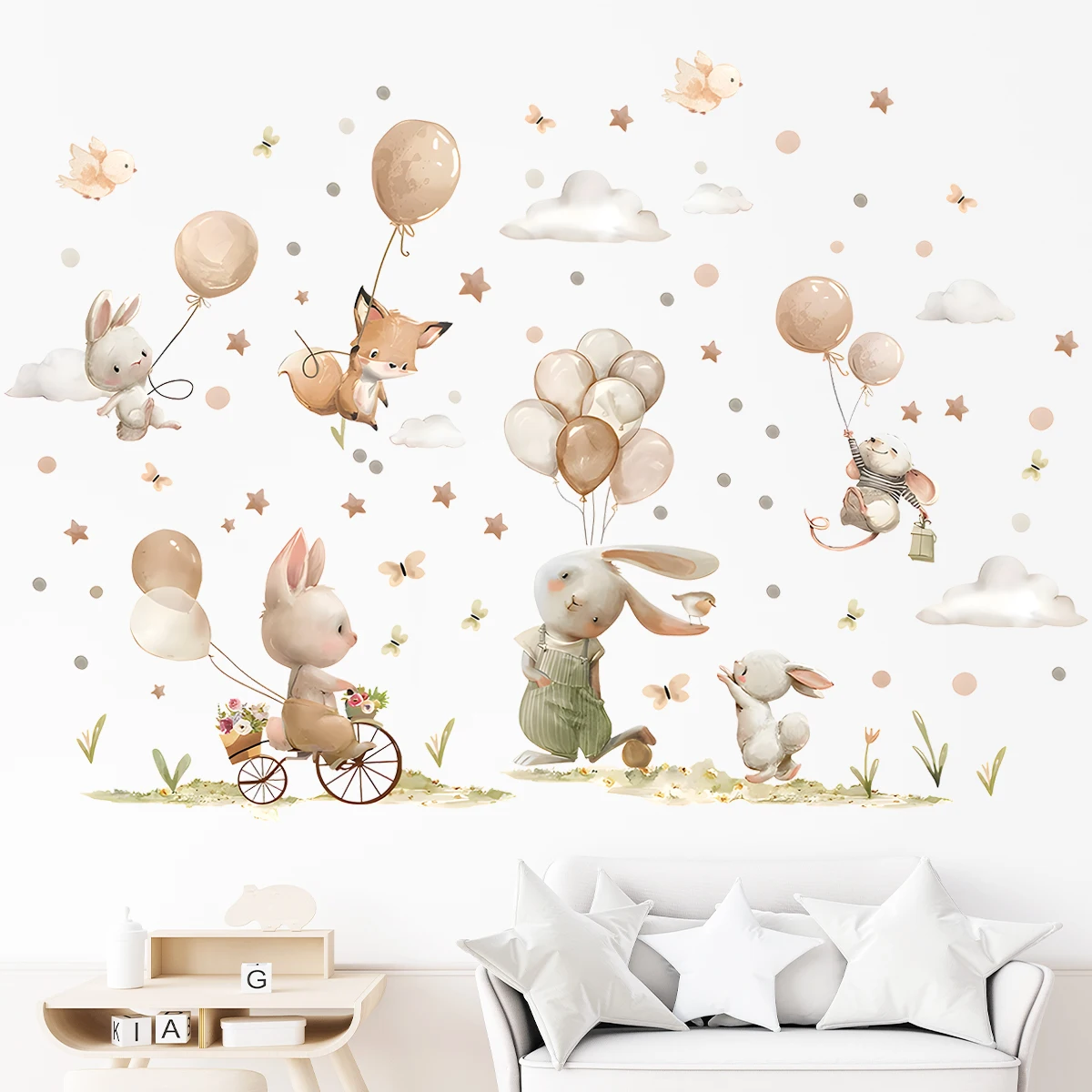 Cartoon Hase Kaninchen Wandaufkleber für Kinderzimmer Hintergrund Baby Kinderzimmer Wandtattoos Wohnzimmer Dekoration Schlafzimmer Home Decor