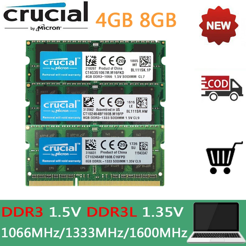 DDR3-Speicher Crucial DDR3L RAM 4GB 8GB 16GB Laptop 1333MHz 1600MHz PC3L 10600S 12800S 204-Pin 1,35V SODIMM Image