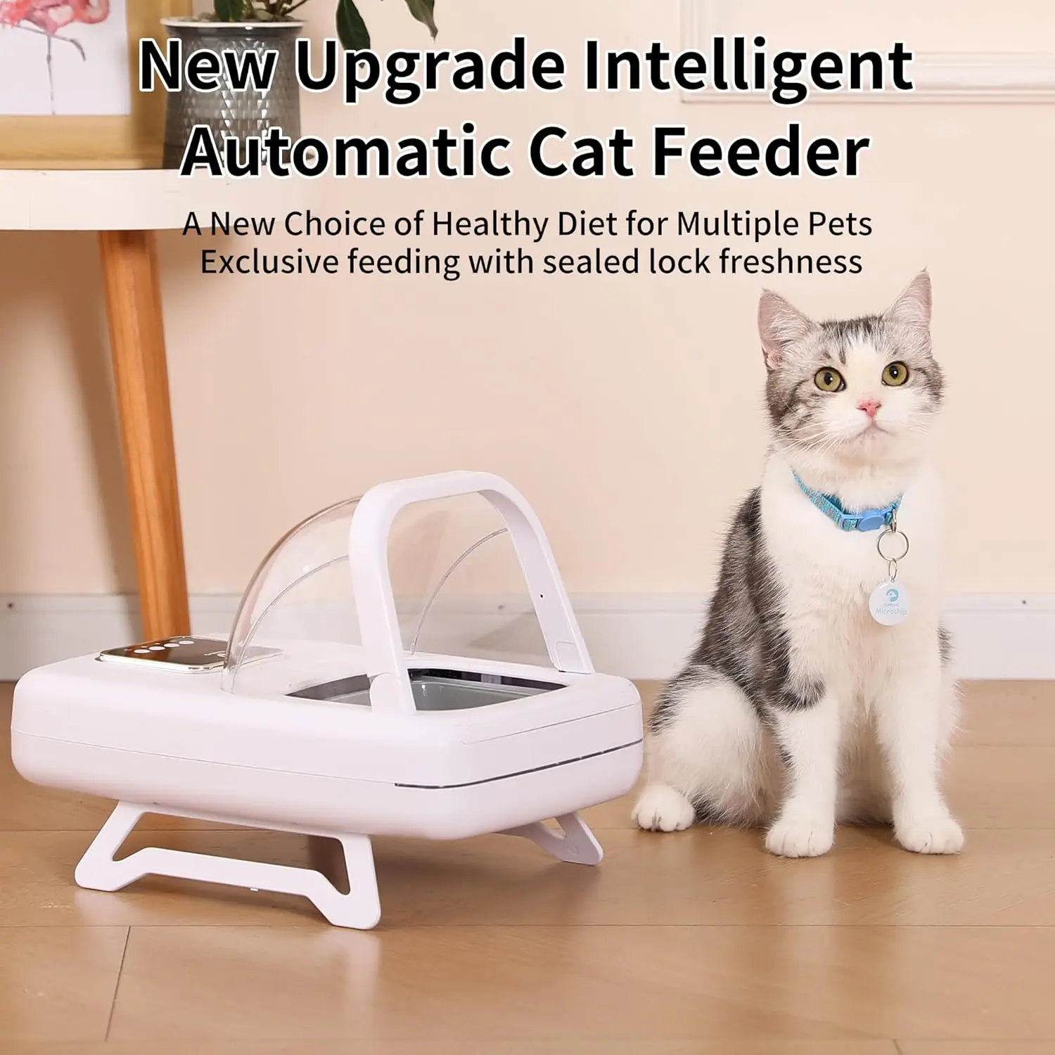 Distributeur automatique de nourriture pour animaux avec capteur de collier, empêche le vol de nourriture, alimentation intelligente, distributeur de nourriture pour chats équipé d'une puce, adapté