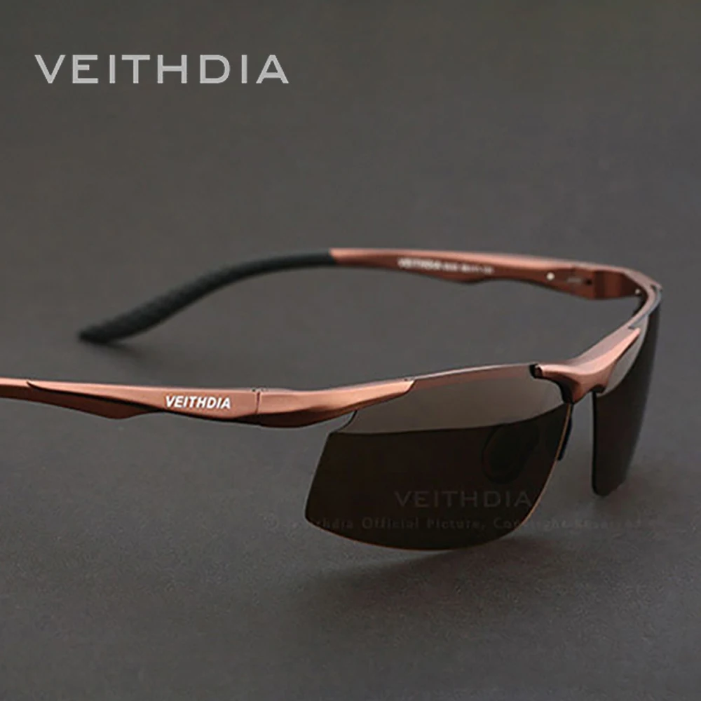 VEITHDIA Herren-Sonnenbrille, Aluminium-Magnesium, polarisierte UV400-Linse, randlos, zum Fahren, Angeln, Sonnenbrille, Sportbrille für Männer, 6535 Image