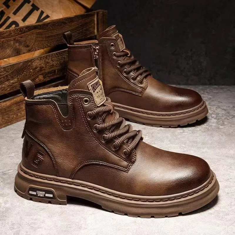 Herbst-Winner: Neue Retro-Bequeme High-Top-Schuhe, Modische Vielseitige Lässige Warme Kurzstiefel, Elegante Minimalistische Herrenschuhe