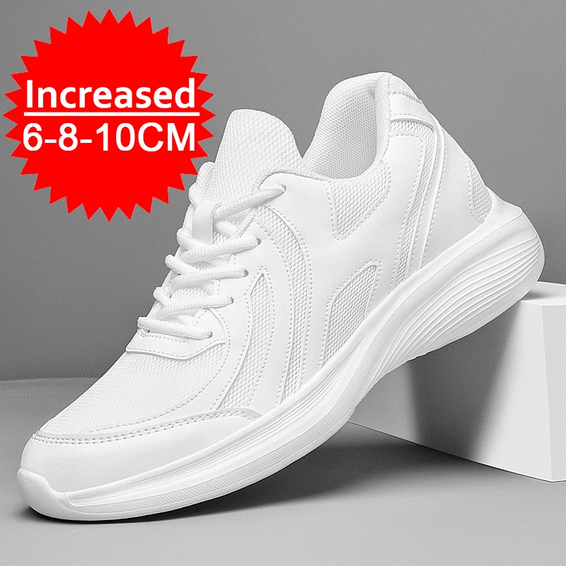 Sommer-Herrenschuhe mit Erhöhung, Atmungsaktive Mesh-Sneaker mit 8cm Innenerhöhung, Outdoor-Freizeitschuhe in Weiß Image