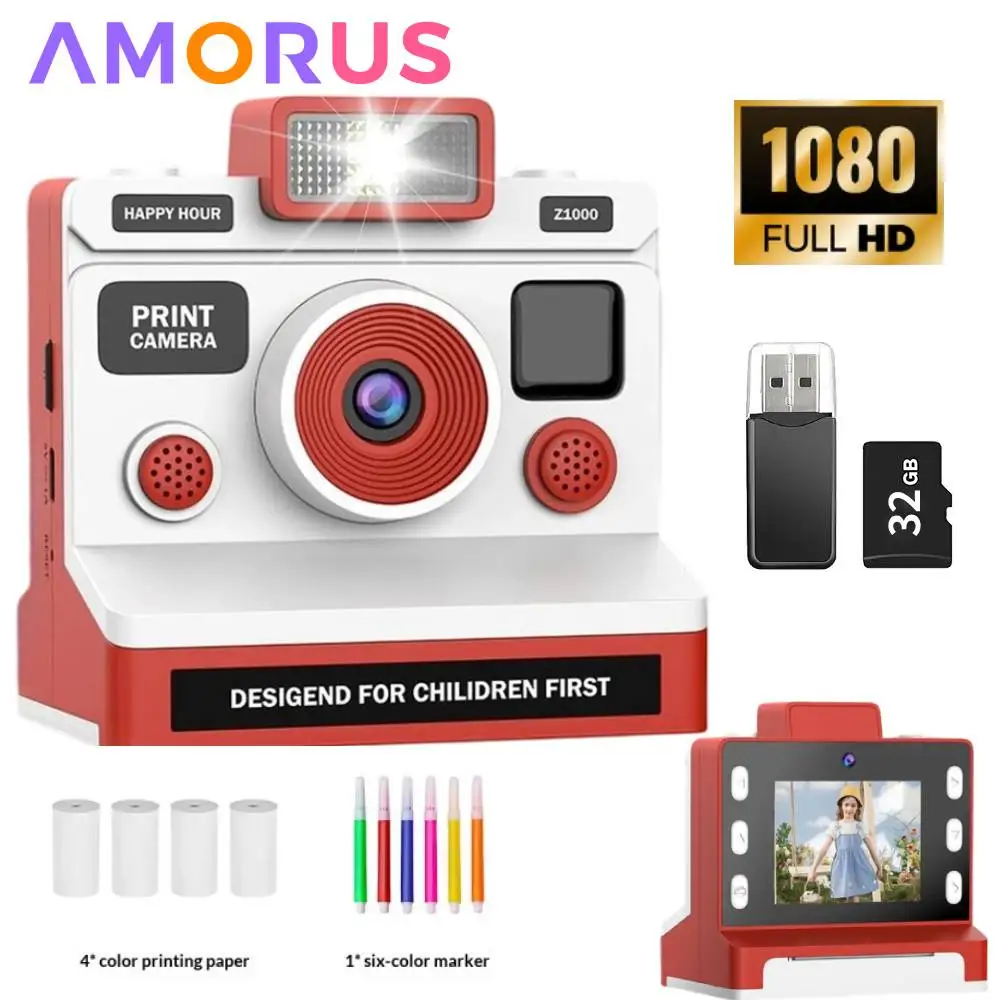 Kinder Sofortbild-Kamera 1080P HD Dual-Objektiv Selfie Digitalkamera für Mädchen Jungen Weihnachts-Geburtstagsgeschenk Spielzeug mit 32GB Karte Image