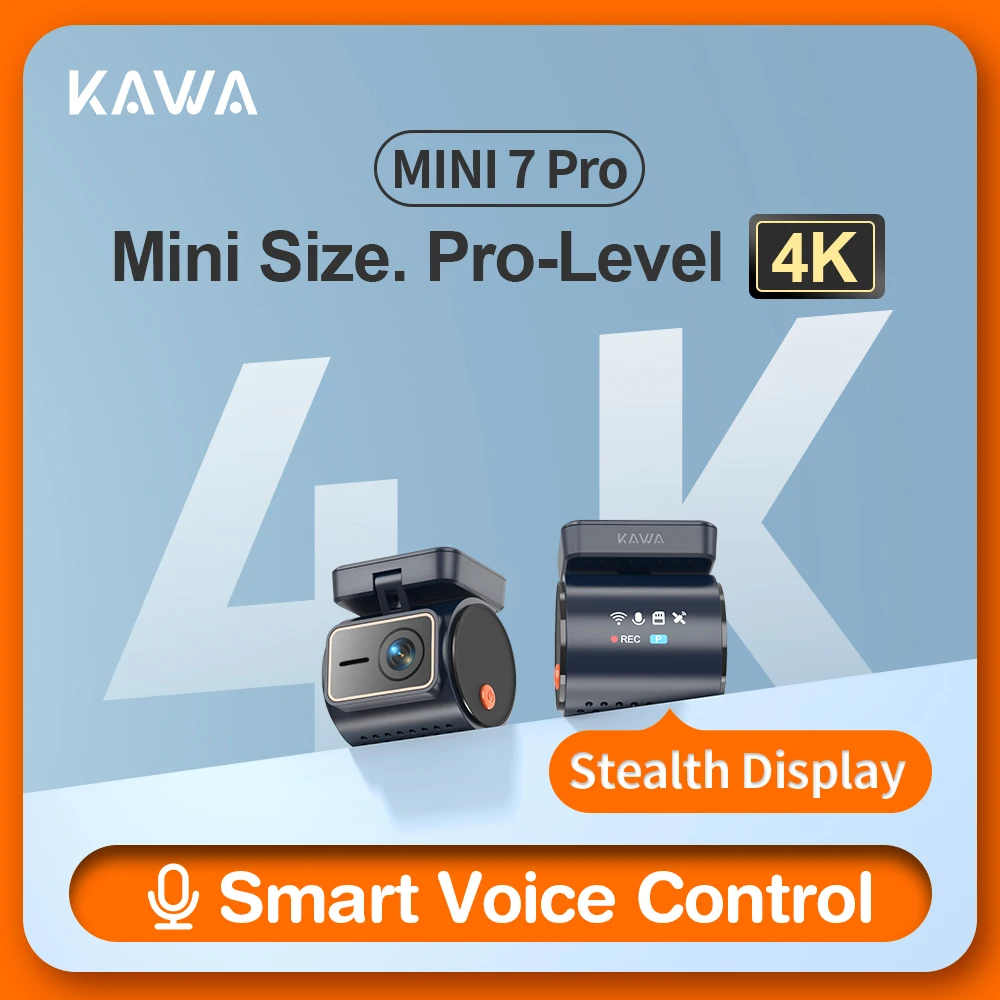 Caméra embarquée KAWA 4K MINI 7 Pro, caméra de voiture WiFi avec application/commande vocale/WIFI6/GPS, enregistreur vidéo automatique, dashcam, HDR, caméra embarquée