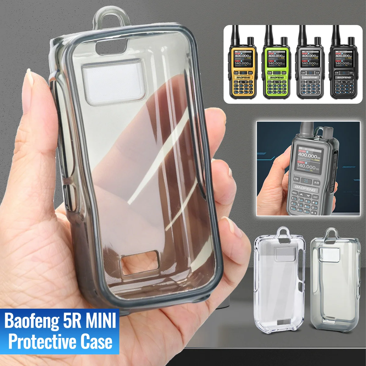 ABBREE Transparente Walkie-Talkie-Schutzhülle, TPU-Abdeckung, transparente Hülle, Anti-Drop-Hülle für BAOFENG UV-5R Mini Ham Radio Image