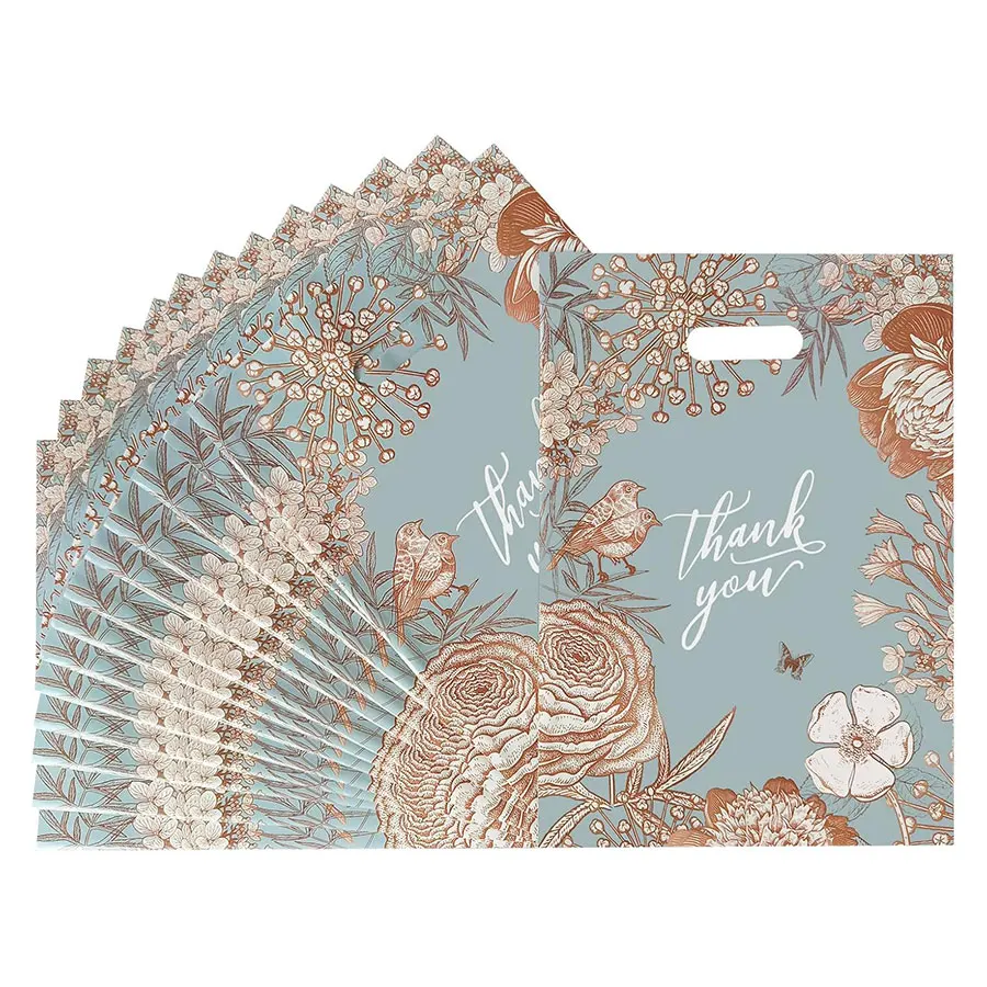 8/16 Stück Blumen-Dankeschön-Geschenktüten, Gestanzte Plastik-Einkaufstaschen mit Griffen für Partys, Geschäfte, Unternehmen, Einzelhandel Image