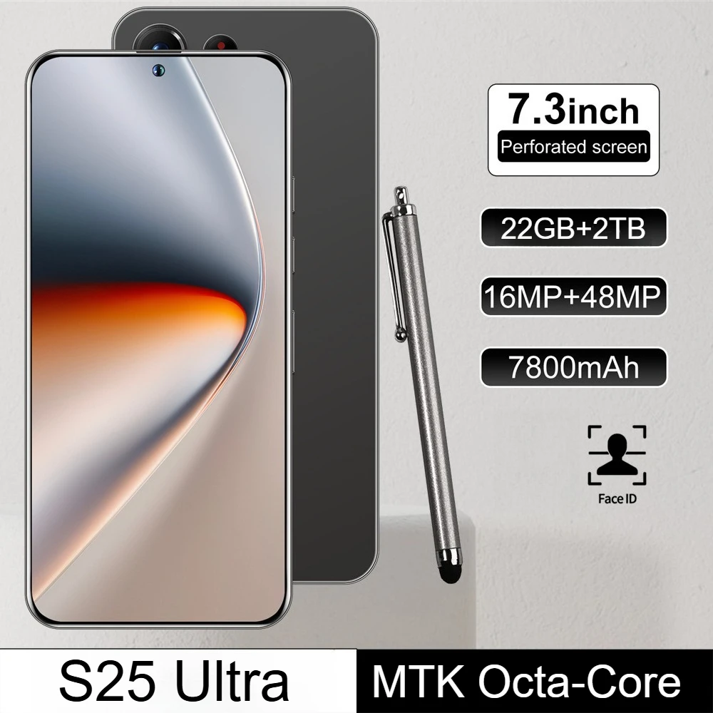 Téléphones mobiles S25 Ultra 22 Go + 2 To Smartphone Android Double appareil photo 48 MP + 16 MP Téléphone portable Batterie massive 7800 mAh Écran 7,3 pouces Smartphone 5G Double SIM Téléphone