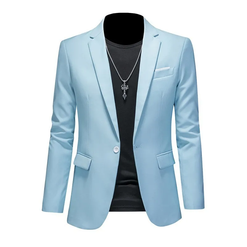 Anzug Jacken Männer Blazer Einreiher Blazer Langarm Strickjacke Oberbekleidung Solide Business Büro Männlichen Taschen Slim Fit Image