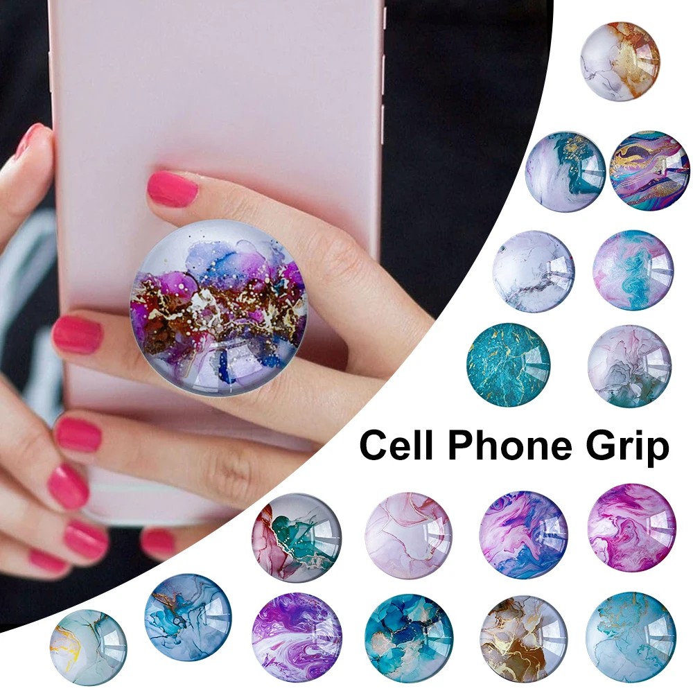 Marble Pattern Crystal Cell Phone Grip Stand Foldable Expanding Phone Sockets Finger Holder for Smartphone Crystal Phone Grips