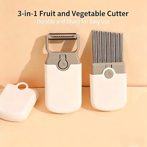 2 Stück 3-in-1 Multifunktions-Gemüseschneider Sparschäler, Wellenschneider aus Edelstahl Julienne-Schneider, tragbares Küchengerät für Obst und Gemüse wie Kartoffeln, Karotten, Gurken usw. Image