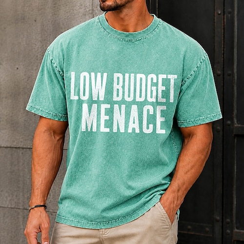 Herren-T-Shirt im Acid-Wash-Look, schweres Material, Kurzarm, DTG-Rundhalsausschnitt, modisch, für Alltag, Urlaub, blau, schwarz, rot, Frühling Sommerbekleidung Image