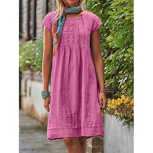 Damen Minikleid T-Shirt-Kleid Sommerkleid Lässig Täglich Lässiger Schnitt Einfach Kurzarm Rundhalsausschnitt Blau Rosa Wein Kamel Sommer Frühling Image