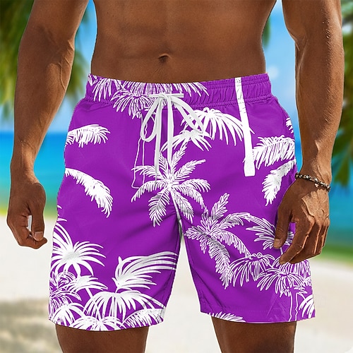 Herren Kokospalme Palme Tropische Pflanzen Badehosen Badeanzüge Badeshorts Boardshorts Mittlere Taille Hawaiianisch Strandurlaub Seitentaschen Netzfutter Elastischer Kordelzug in der Taille Designer Image