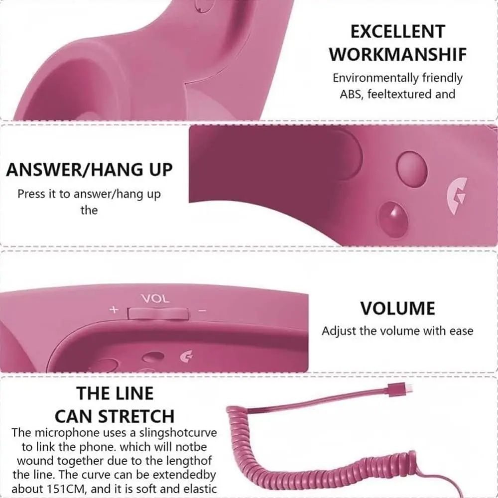 Retro Phone Handset Receiver For Type C Smartphones pink