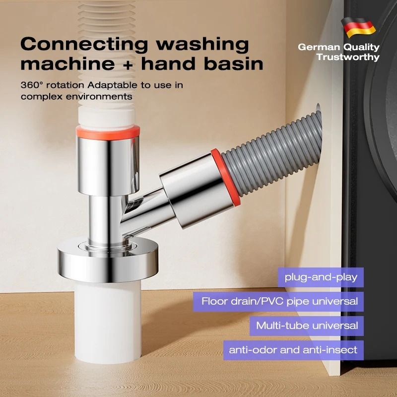 3 Way Washing Machine Drain Connector With Anti Odor & Anti Overflow Seal white