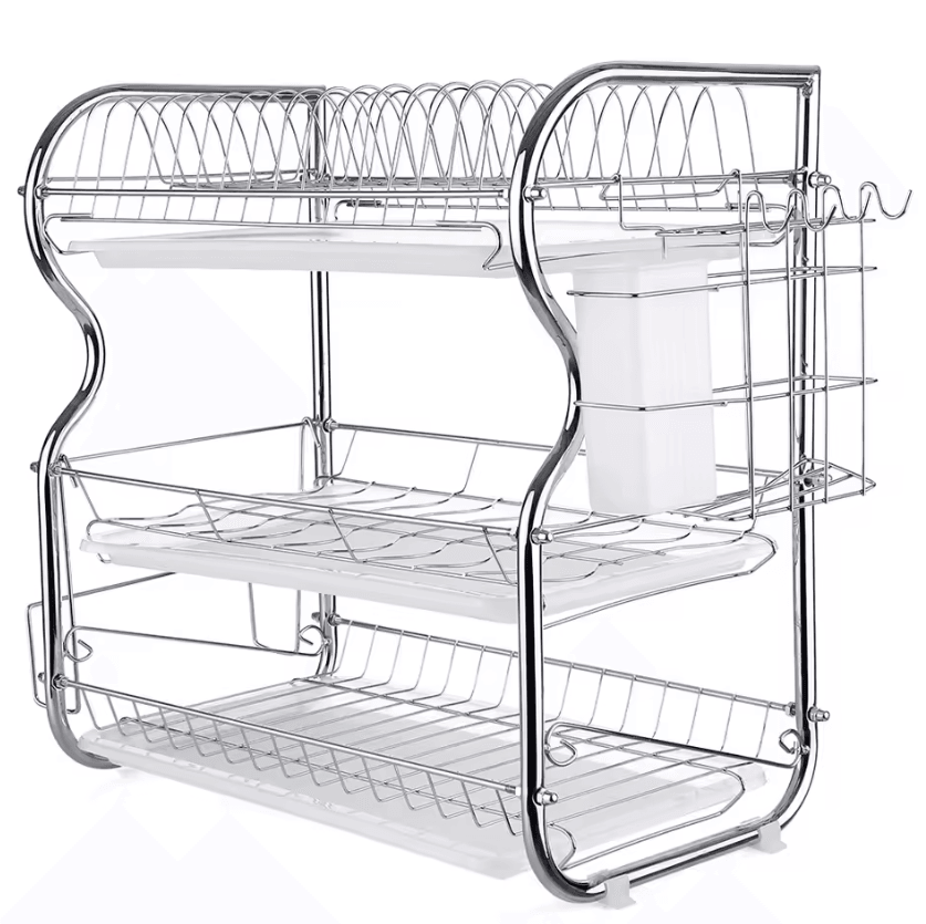3 Tier Kitchen Dish Drying Rack With Utensil & Cutting Board Holder 3 tier