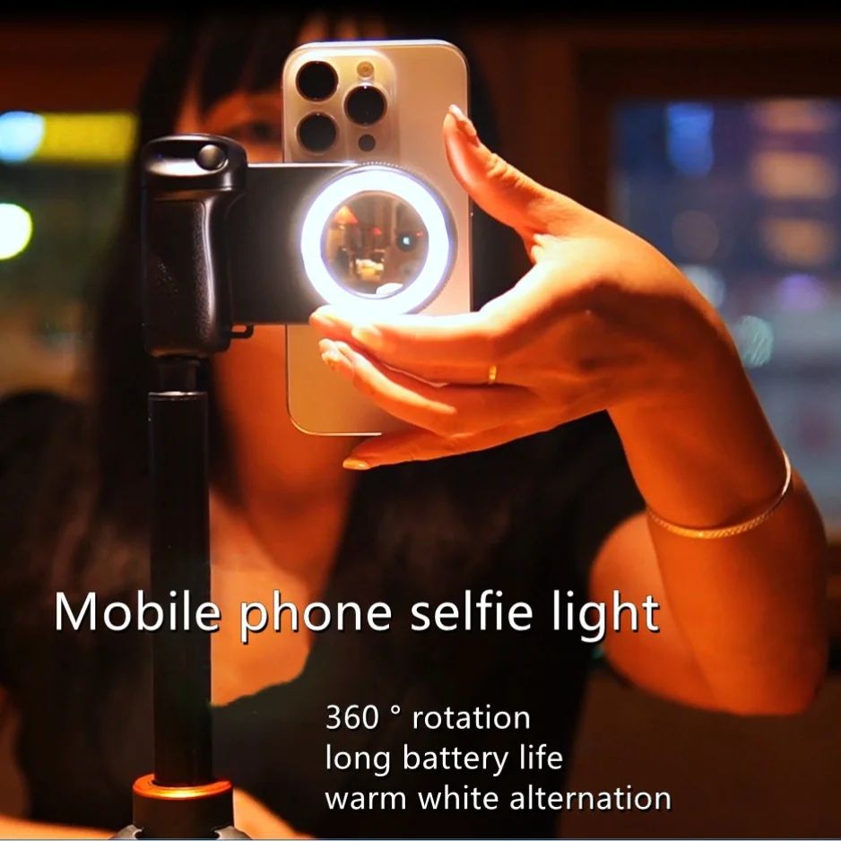 Magnetic Bluetooth Camera Handle Grip Anti Shake Smartphone Selfie Grip With Fill Light & Remote black