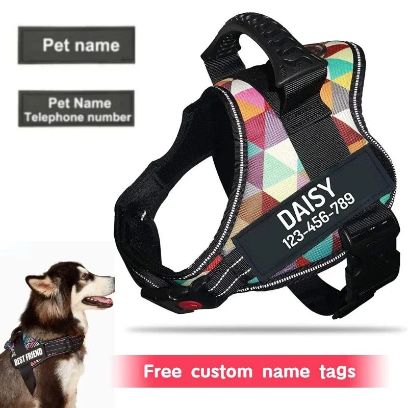 Adjustable Nylon Dog Harness With Custom ID Tag 1 m