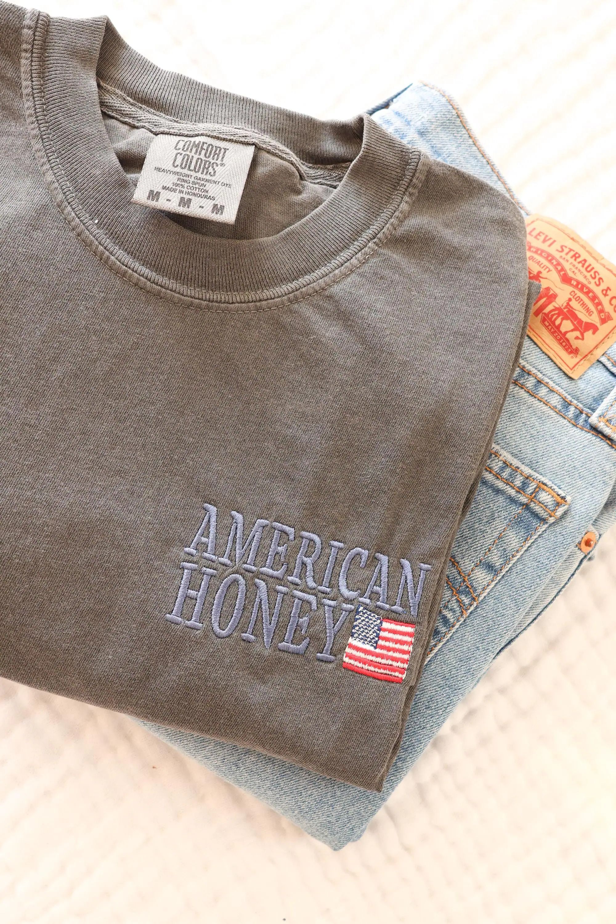 American Honey Embroidered Patriotic Tee Vintage USA 4th Of July Shirt red 3xl sweatshirt