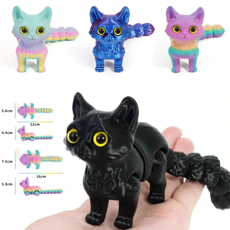 12/16 cm 3D Gedruckt Gelenk Nette Katzen Figur Miniatur Wohnzimmer Dekor Auto Desktop Hause Dekoration Zubehör Kinder geschenke Image