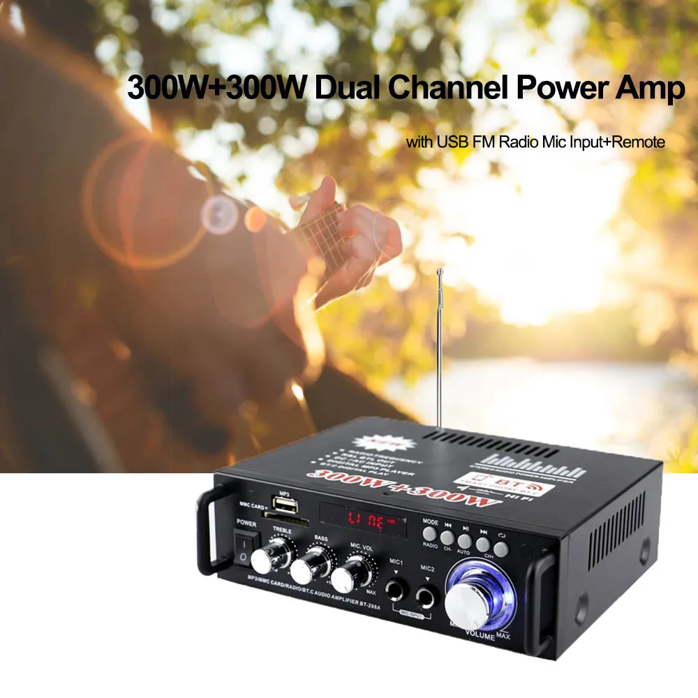 12V/220V BT-298A 2CH LCD Display 300W + 300W EU Stecker HIFI Audio Stereo power Verstärker Bluetooth-kompatibel FM Radio mit Fernbedienung Image