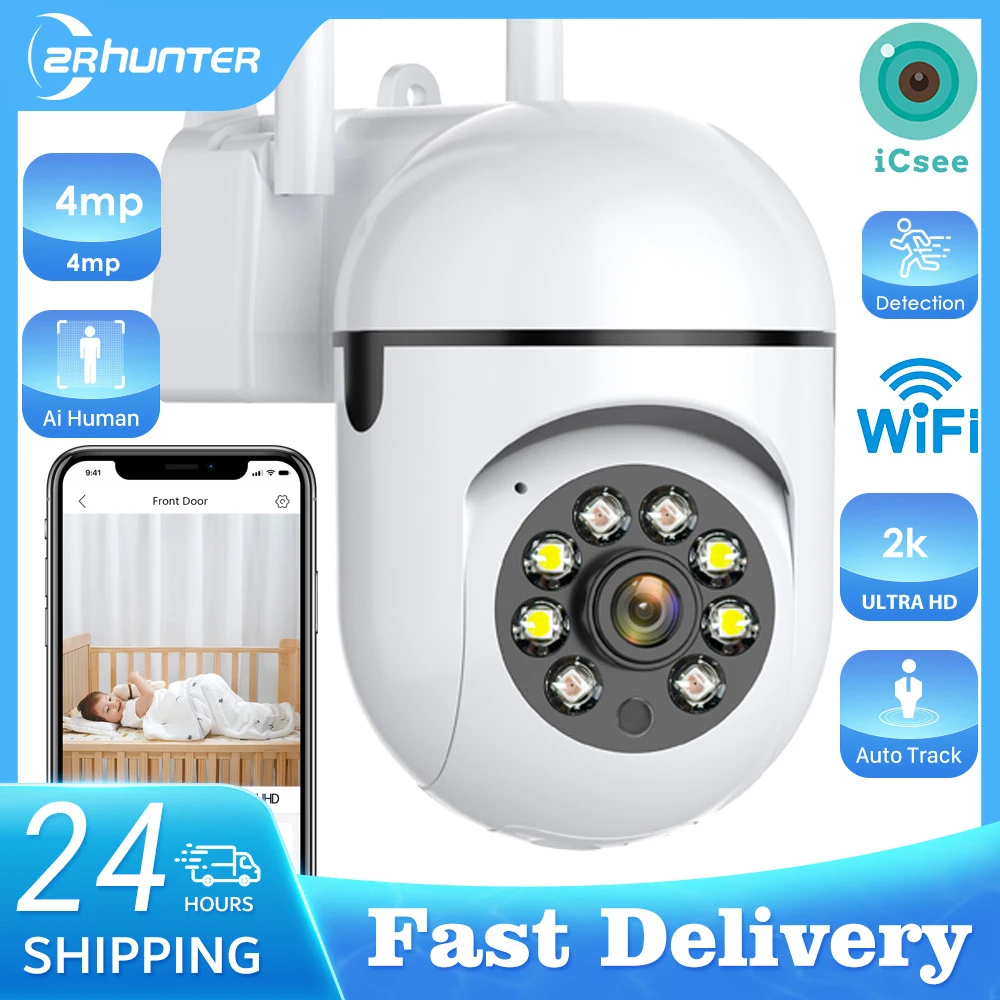 4MP Wifi Kamera Im Freien 2K HD Sicherheit PTZ IP Kamera AI Auto Erkennen Tracking Indoor Baby Nacht Farbe kamera Überwachung ICSee Image