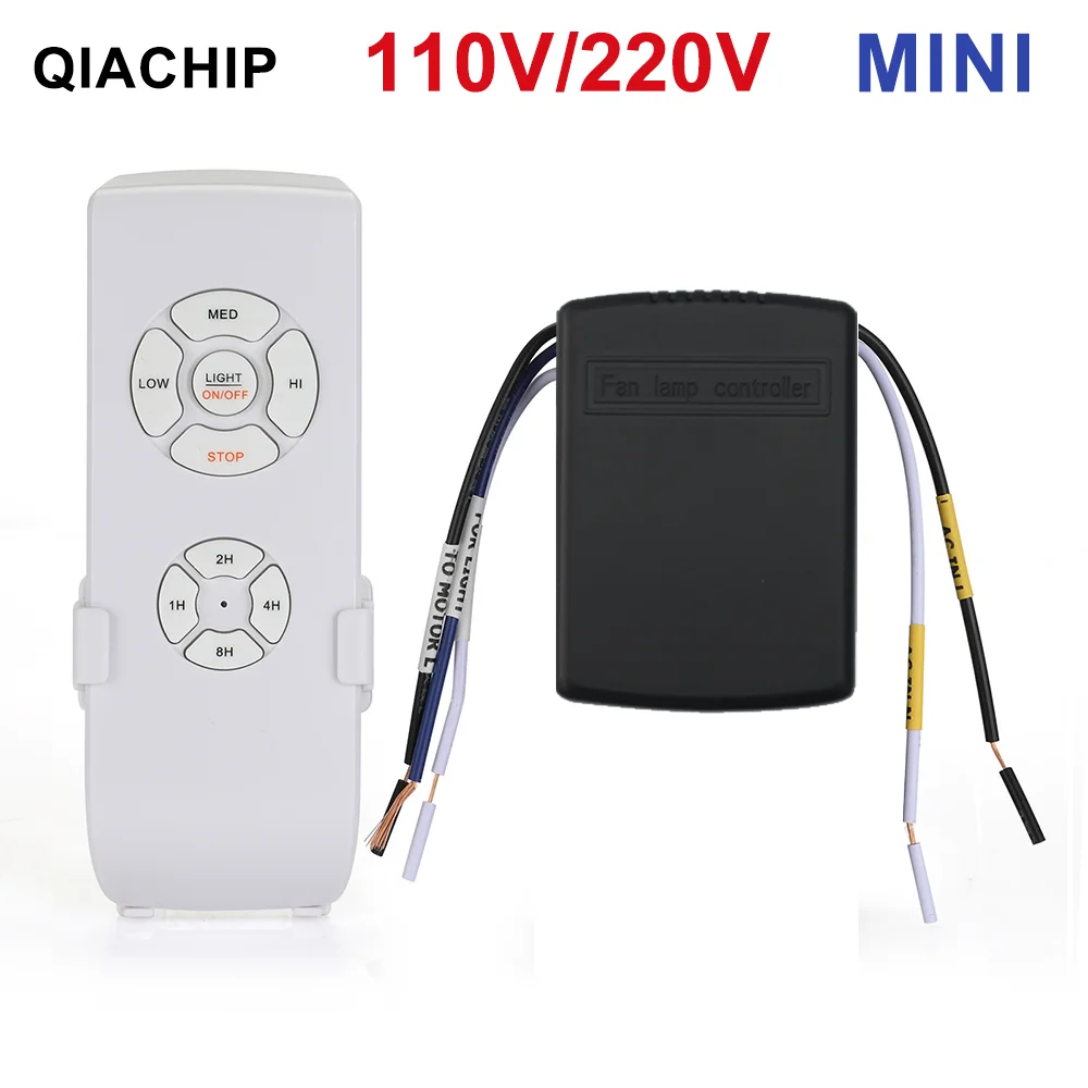QIACHIP Mini-Fernbedienungsset für Deckenventilator, Lampe, AC 110–240 V, Timing-Steuerschalter, angepasste Windgeschwindigkeit, Sender, Empfänger Image