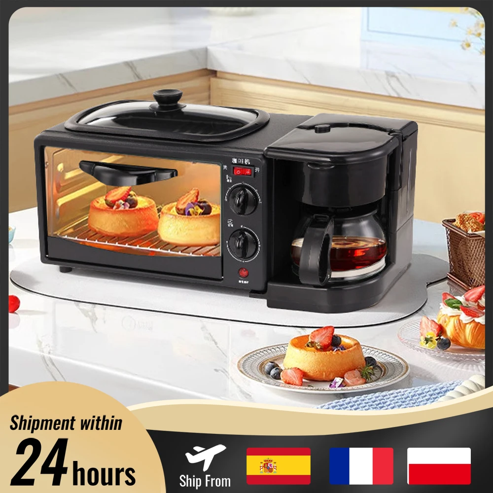 220V Elektrische Frühstücksmaschine 3-in-1 Multifunktions-Frühstückszubereiter Mini Filterkaffeemaschine Brot-Pizza-Ofen Bratpfanne Toaster Image