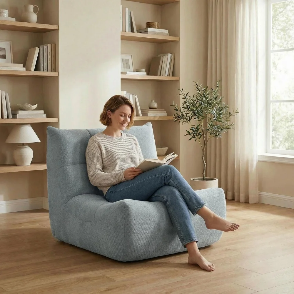 Henille Graues Togo-Sofa, Boden-Loungesessel, 1-Sitzer Stoffsofa, Bubble-Sofa für kleine Räume, Sitzsack mit Memory-Schaum