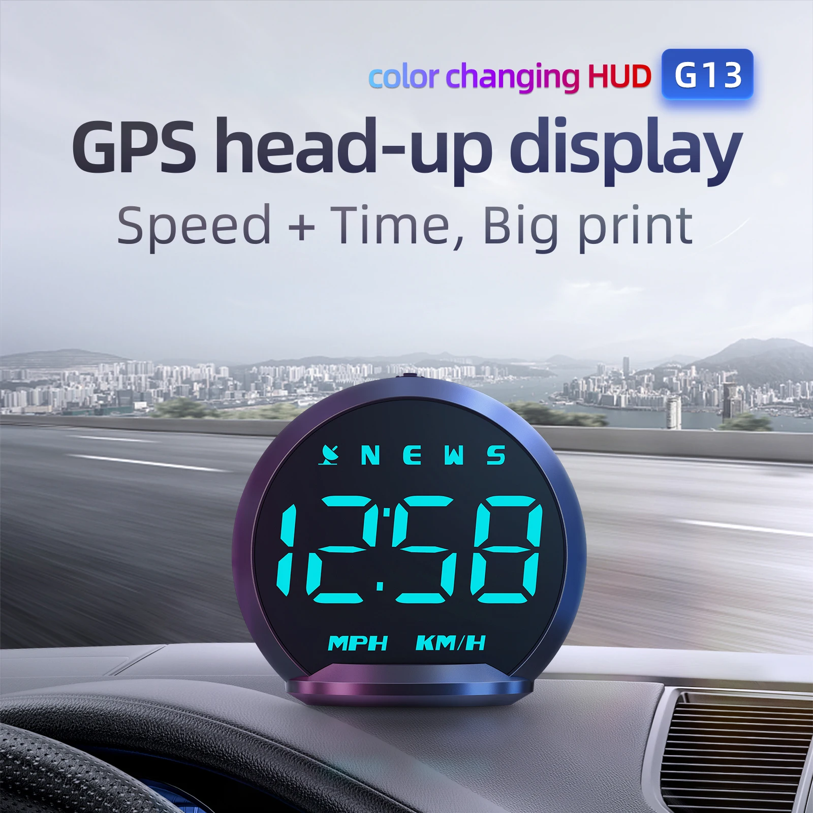 G13 GPS Head Up Display Car Display With KMH Speed Fatigued Driving Alarm Compass Speed Clock Driving Distance Time Y03 GPS HUD