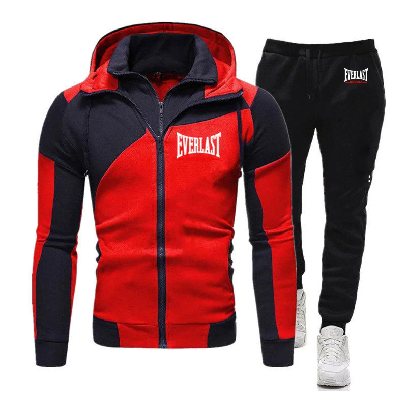Everlast 2025, Frühling und Herbst, beliebte bequeme Sport-Sets, Herren-Strickjacke, Reißverschluss, Spleißen, Hoodies + lässiger Jogginghose-Anzug Image