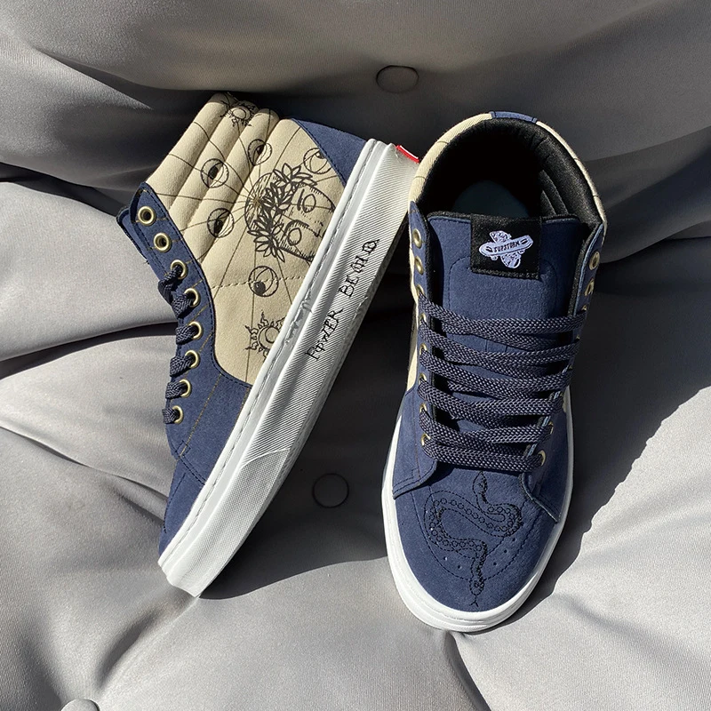 Large size board shoes, navy blue high top shoes, unisex men's shoes, women's shoes, couple sports trend, versatile casual shoes