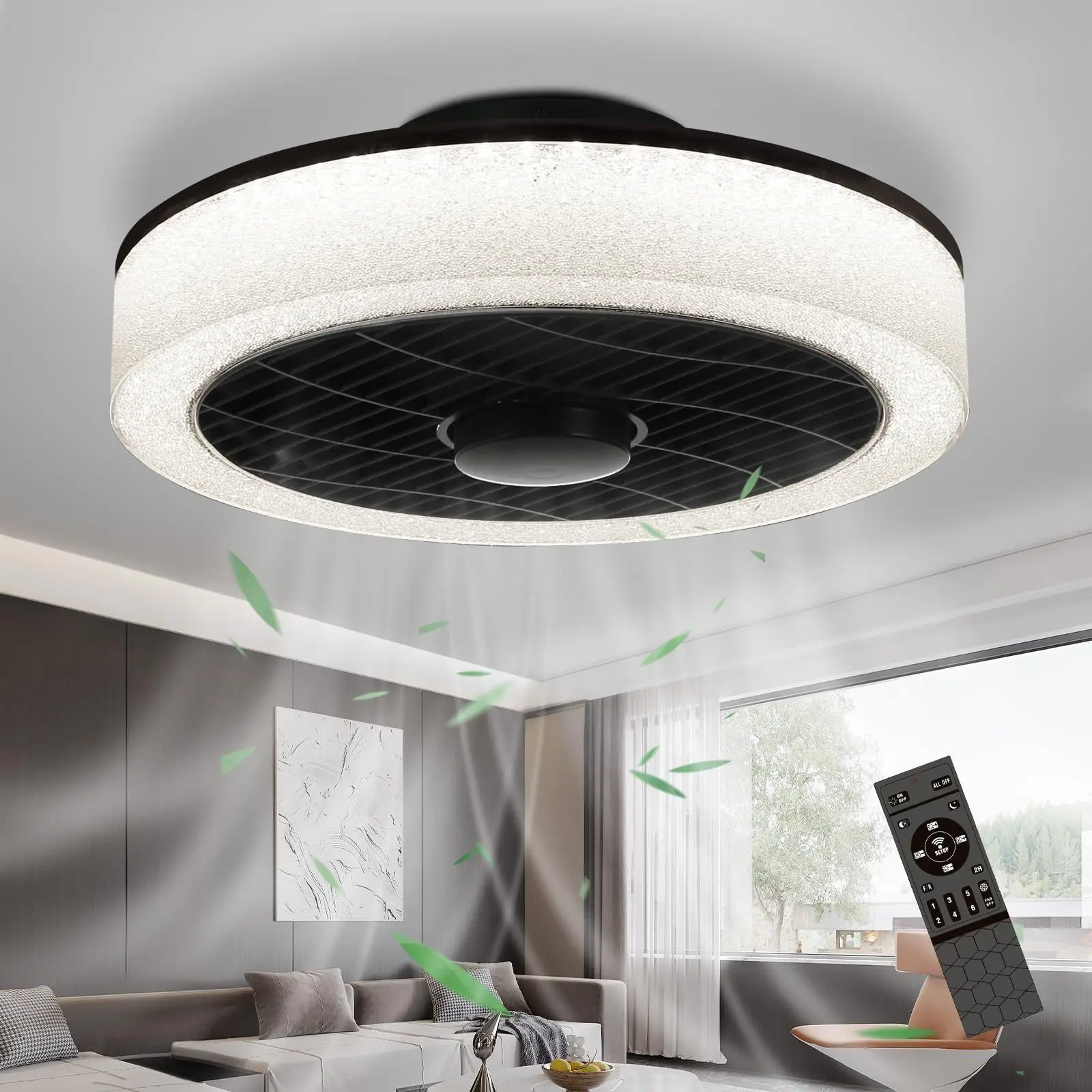 GBLY Deckenventilator mit Licht und Fernbedienung, 3000K-6000K dimmbar, 6 Geschwindigkeitsstufen, leise, energiesparende Lampe Image