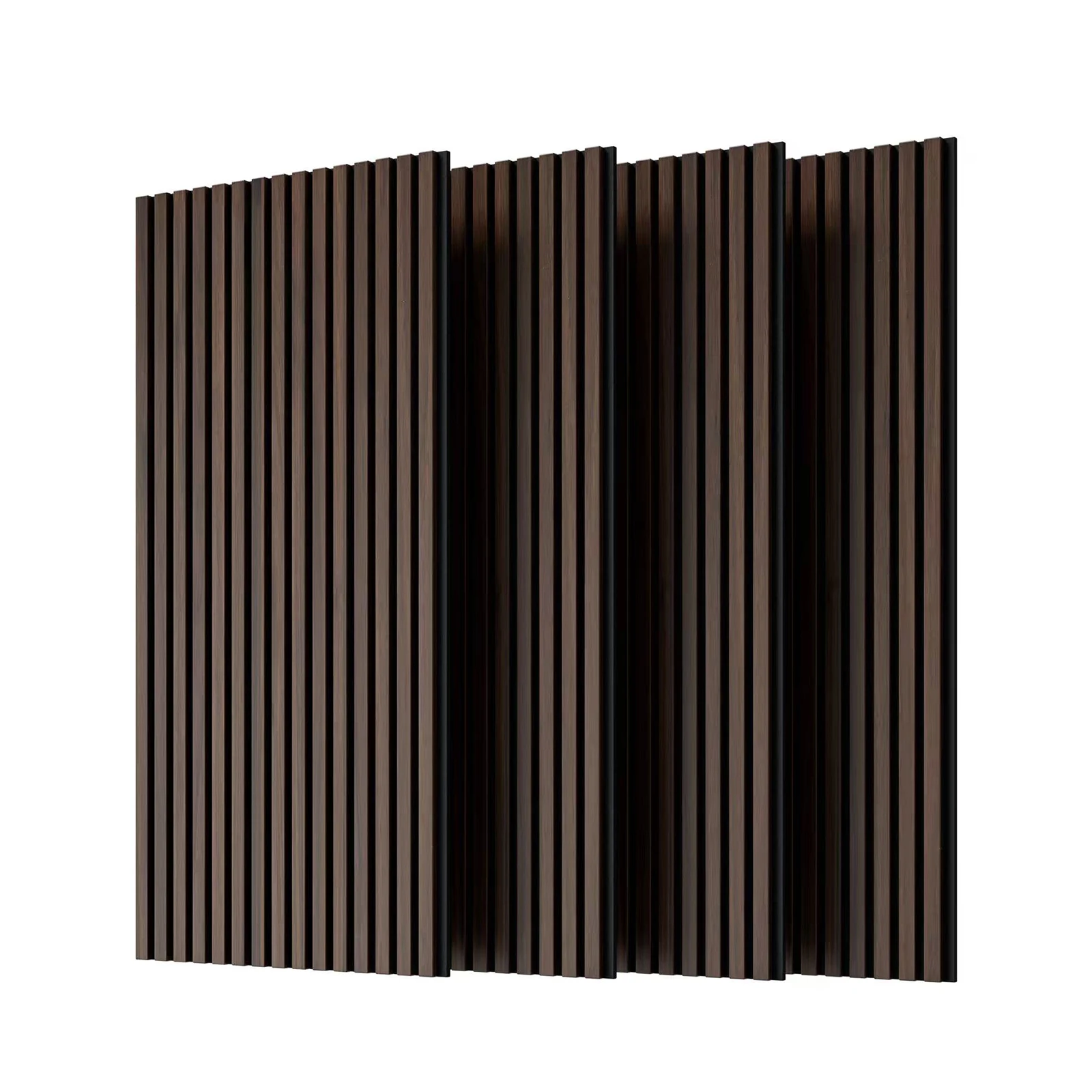 4-teilige Holz-Akustikwandpaneele, 3D Geriffelte Schallabsorbierende Lamellenwandpaneele - Dunkle Walnuss, 115cm X 60cm