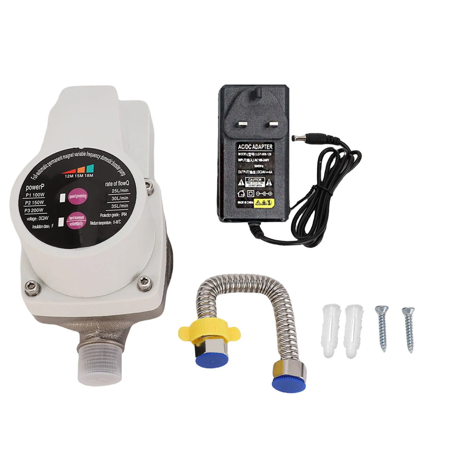 Wasserdruckverstärkerpumpe DC 24V 100 150 200W 25 30 35L/min Leise Duschpumpe mit Automatischer Sensorik, Klein und Tragbar für Hausheizungen Image