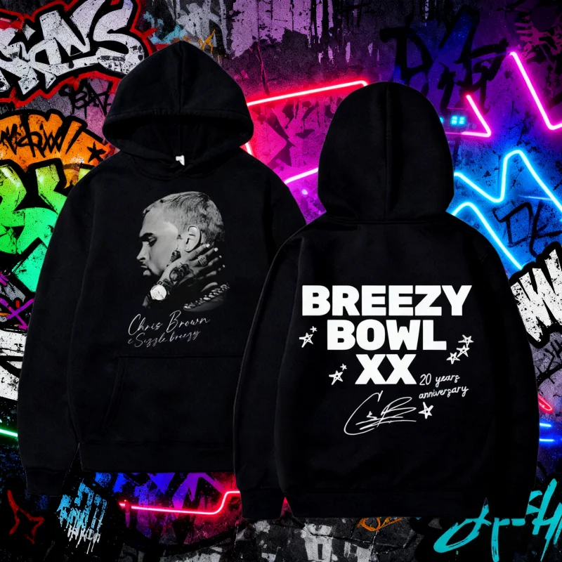 25/26 Herbst Winter Rapper Chris Brown Breezy Bowl XX Tour Herren Baumwolle Bedruckte Hoodie Kleidung Retro Pullover Hip Hop Pop