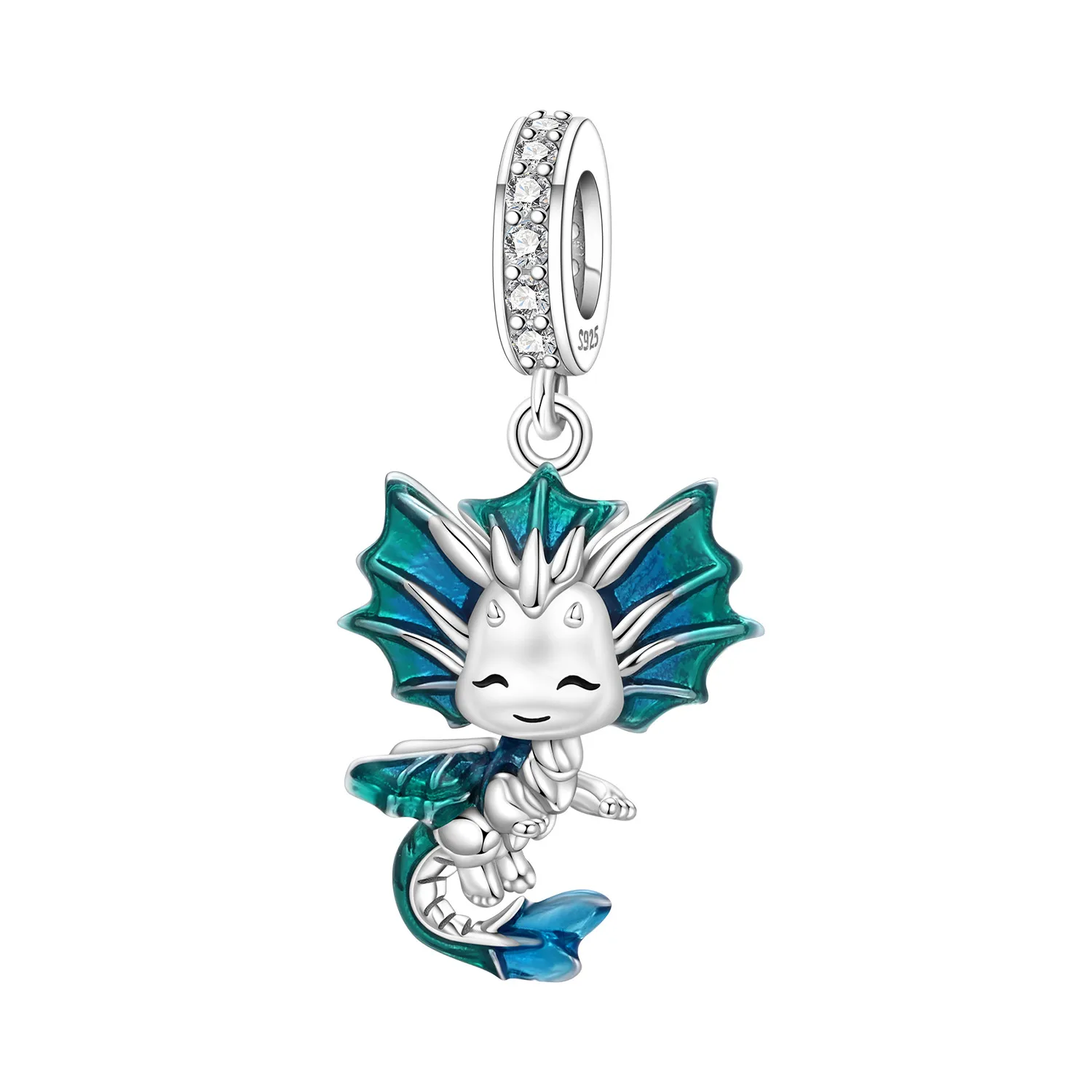 PANPOKI 925 Sterling Silber Blauer kleiner Drache Tieranhänger Perlen Anhänger Passend für DIY Armband Halskette Schmuck Souvenir Geschenke Image