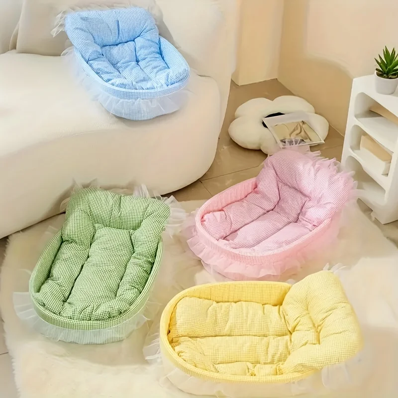 Katzen-Sofa-Bett Komfortables Haustiernest für Alle Jahreszeiten Weich Haarresistent Vintage Gerüschter Prinzessinnen-Stil für Katzen Kleine Hunde Mehrere Farben