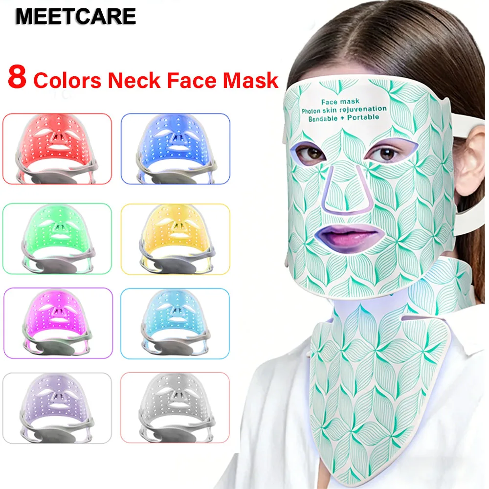 8-Farben Hals- und Gesichtsmasken-Set Rotlichttherapie Nahinfrarot Gesichts-Photonenmaske zur Hautverjüngung Anti-Aging Ölkontrolle