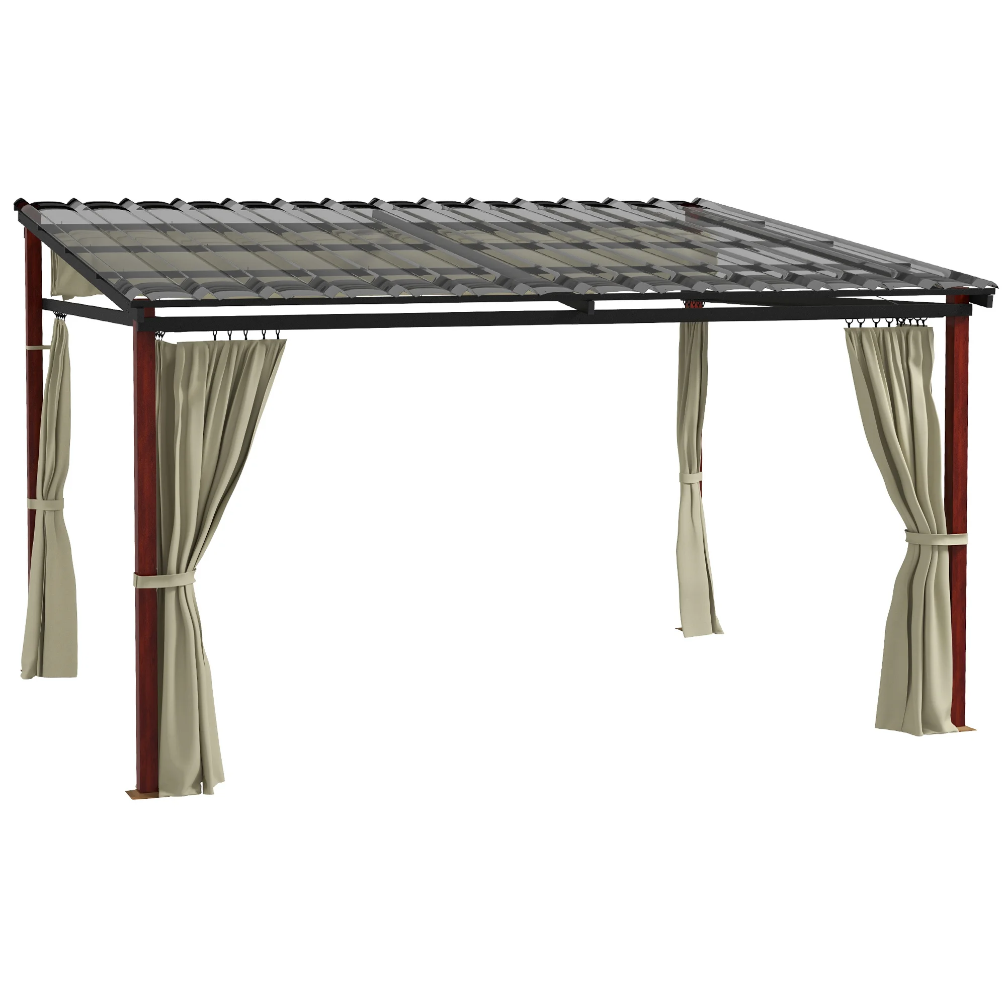 Pergola 3,5x3m Pavillon mit Seitenwänden, Windgeschützt, Höhenverstellbar, Einziehbares Dach, Beige für Garten & Terrasse
