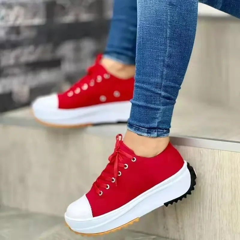 Neue Damen-Freizeitschuhe 2024 für Herbst und Sommer, Runde Spitze, Canvas, Einfarbig, Niedriger Schaft, Große Größen Damenschuhe