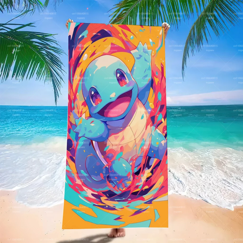 Buntes Squirtle Pokemon Strandtuch, Graffiti-Kunstdesign, ultraweiches, leichtes Handtuch für Poolreisen Image