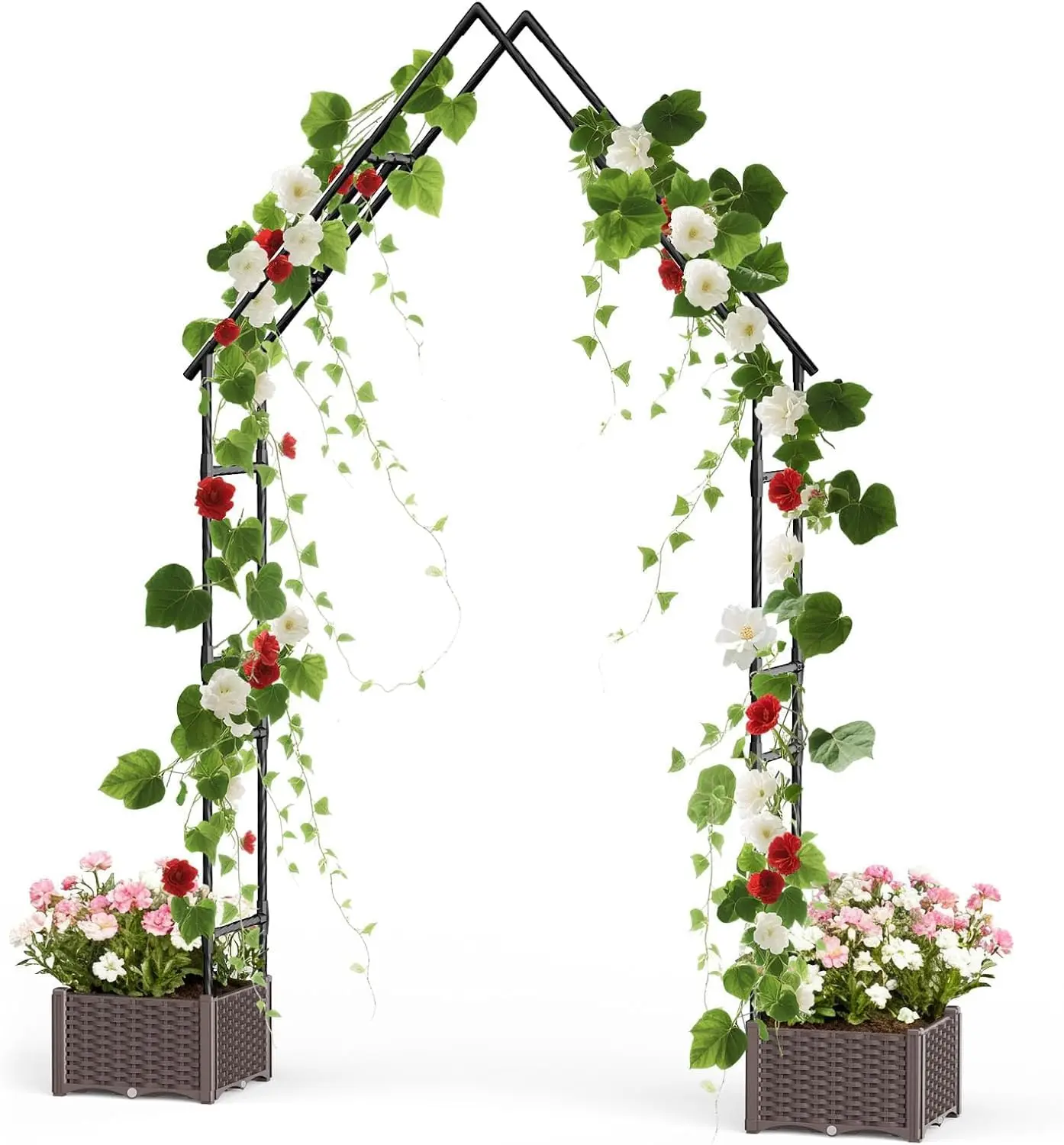 Rankbogen aus Metall für Kletterpflanzen – 238 cm hoher, robuster Rosenbogen mit 2 integrierten Pflanzkästen für Garten, Rasen und Terrasse Image